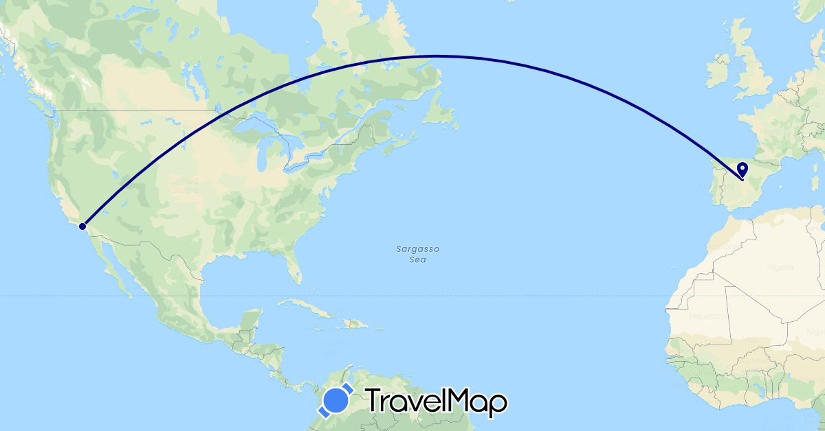 TravelMap itinerary: driving in Spain, United States (Europe, North America)